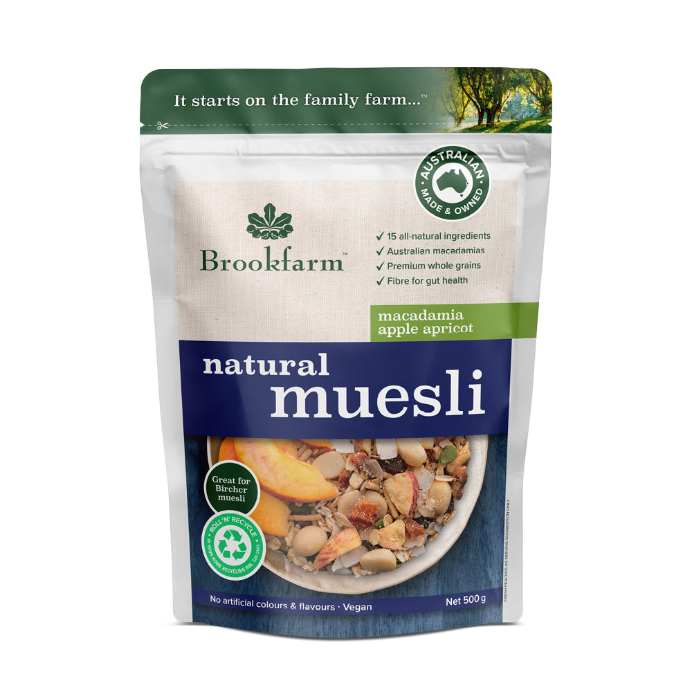 Brookfarm Natural Muesli Macadamia Apple & Apricot 500g